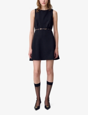 Claudie Pierlot Womens Black Sleeveless Lace-trim Stretch-woven Mini Dress In Black