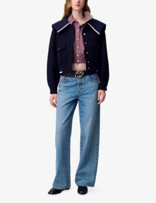 Claudie Pierlot Womens Navy Sailor-collar Contrast-trim Wool-blend Jacket In Blue