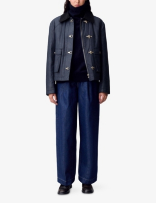 Claudie Pierlot Womens Navy Contrast-collar Short Waxed Parka Coat In Blue