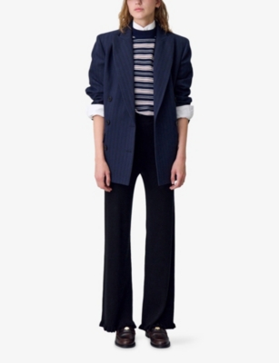 CLAUDIE PIERLOT: Frilled-Trim Flared-Leg Mid-Rise Stretch-Knit Trousers