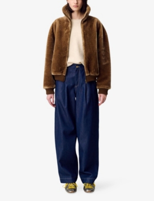 CLAUDIE PIERLOT: Zipped High-Neck Faux-Fur Coat