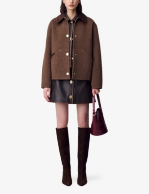 Claudie Pierlot Womens Brown Corduroy-collar Wool-blend Coat In Brown