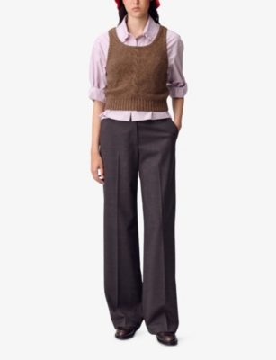 Claudie Pierlot Womens Cable-knit Sleeveless Yak-wool Top Taupe In Brown