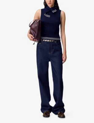 Claudie Pierlot Womens Navy Striped Sleeveless Wool-cashmere Blend Vest In Blue