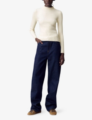 Claudie Pierlot Womens Ecru Tie-back Ribbed Wool-blend Jumper In Neutral