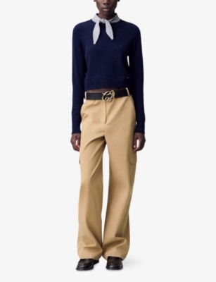 Claudie Pierlot Womens Dual-color Scarf-collared Long-sleeve Wool-cashmere Blend Jumper In Blue