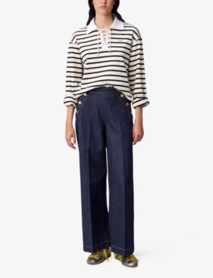 Claudie Pierlot Womens Brut Denim Button-embellished Wide-leg Mid-rise Jeans