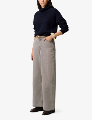 Claudie Pierlot Womens Grey Beige Wide-leg High-rise Denim-blend Jeans In Gray