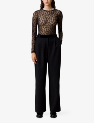 CLAUDIE PIERLOT: Velvet-Trim Straight-Leg Tailored Stretch-Woven Trousers