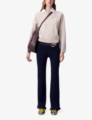 CLAUDIE PIERLOT: Peter Pan-Collar Cable-Knit Wool and Cashmere Jumper