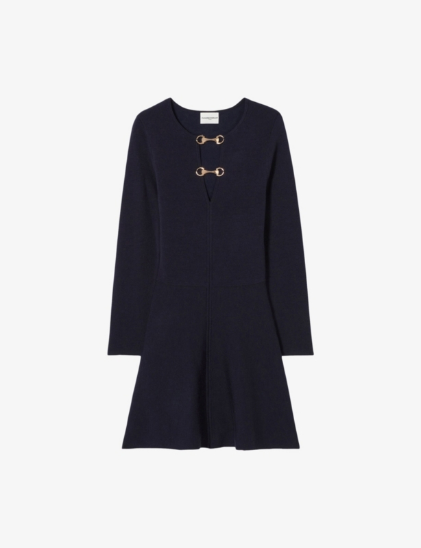 V-Neck Long-Sleeve Stretch-Knit Mini Dress