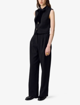 Claudie Pierlot Womens Black Tie-neck Sleeveless Stretch-woven Blouse In Black