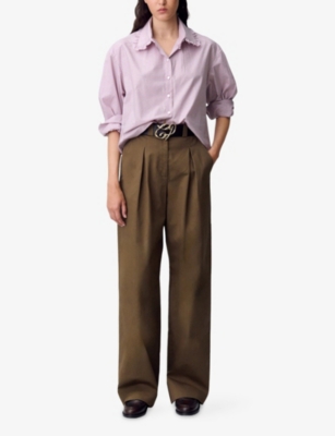 CLAUDIE PIERLOT: Checked Frill-Collar Cotton-Poplin Shirt