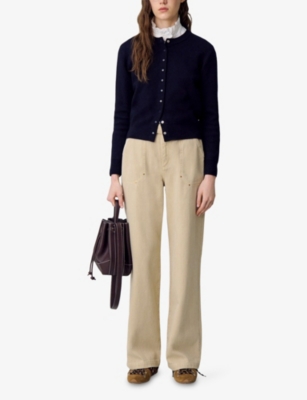 Claudie Pierlot Womens Navy Round-neck Knitted Wool-blend Cardigan In Blue