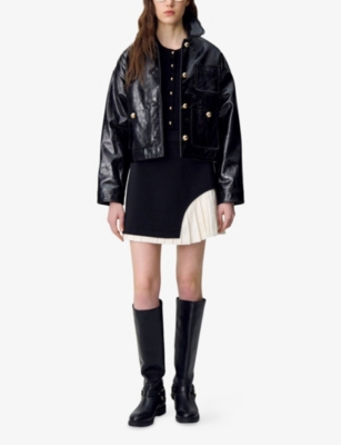 CLAUDIE PIERLOT: Colour-Block Pleated Stretch-Woven Mini Skirt