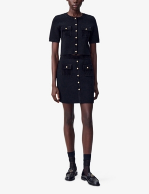 CLAUDIE PIERLOT: Short-Sleeve Velvet Knit Cardigan