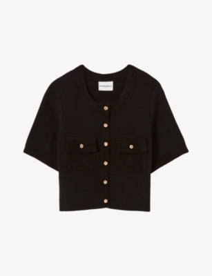 Claudie Pierlot Womens Black Short-sleeve Velvet Knit Cardigan