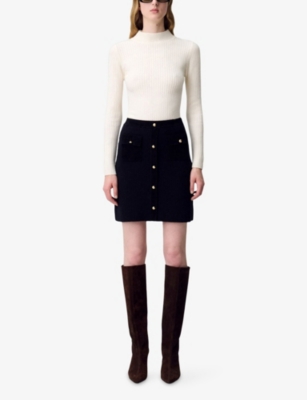 CLAUDIE PIERLOT: Straight High-Rise Stretch Wool And Cashmere-Blend Mini Skirt