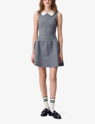 Claudie Pierlot Womens Mottled Grey Sleeveless Contrast-collar Stretch-cotton Skater Dress In Gray
