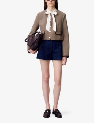 CLAUDIE PIERLOT: Houndstooth Cropped Stretch-Woven Jacket