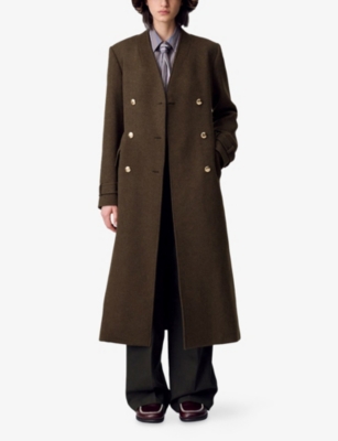 CLAUDIE PIERLOT: Long Kimono-Collar Wool-Blend Coat