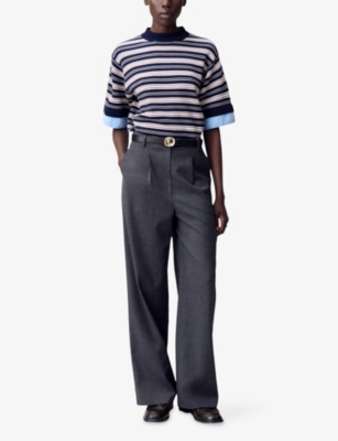 Claudie Pierlot Womens Mottled Grey Tailored Wide-leg High-rise Wool-blend Trousers In Blue
