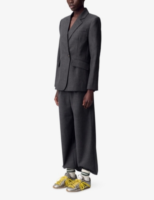 Claudie Pierlot Womens Mottled Grey Tailored Lapel-collar Single-breasted Woven Blazer In Black