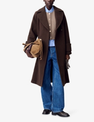 Claudie Pierlot Womens Brown Belted Lapel-collar Wool-blend Coat In Brown