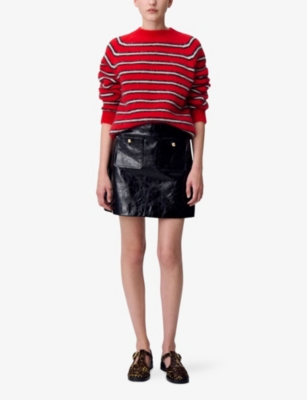 Claudie Pierlot Womens Red Striped Relaxed-fit Stretch Mohair-blend Jumper In Red