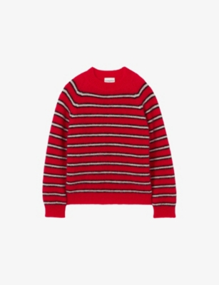 Claudie Pierlot Womens Red Striped Relaxed-fit Stretch Mohair-blend Jumper In Red