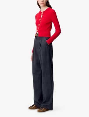 Claudie Pierlot Womens Red Bow-embellished Stretch-knit Jumper In Multi