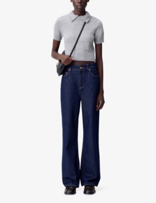 CLAUDIE PIERLOT: Pearl-Embellished Short-Sleeve Wool And Cashmere-Blend Top