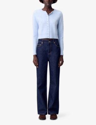Claudie Pierlot Womens Sky Brushed-knit Wool Cardigan In Blue