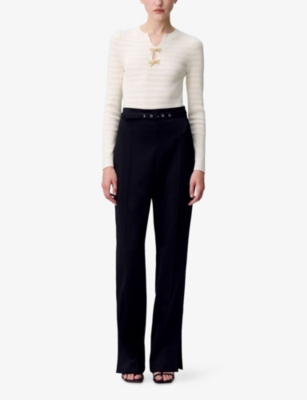 Claudie Pierlot Womens Knot Long-sleeve Stretch-knit Bodysuit Ecru In Animal Print