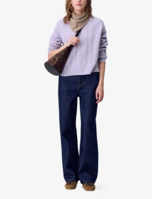 Claudie Pierlot Womens Light Purple Jacquard Relaxed-fit Wool And Cashmere-blend Jumper Xs In Purple
