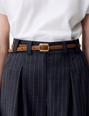 Claudie Pierlot Womens Camel Brand-engraved Suede Belt In Brown