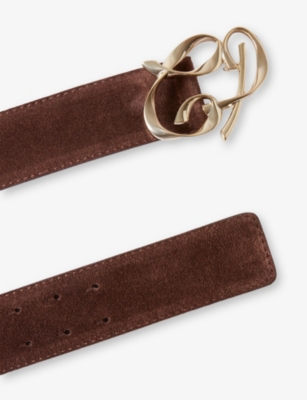 Claudie Pierlot Womens Chocolate Branded-buckle Wide Suede Belt In Brown