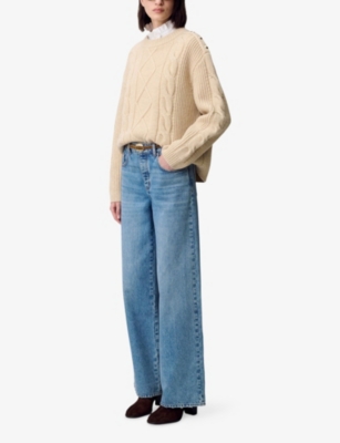 Claudie Pierlot Womens Beige Chunky Cable-knit Wool-blend Jumper In Nude