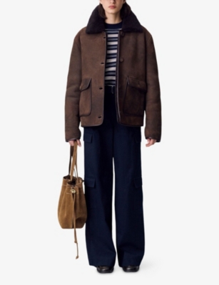 Claudie Pierlot Womens Dark Brown Collared Regular-fit Shearling Coat In Brown