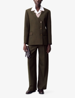Claudie Pierlot Womens Khaki Tailored Kimono-collar Stretch Wool-blend Blazer In Brown