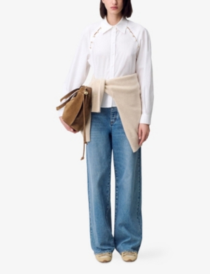 Claudie Pierlot Womens White Pointed-collar Embellished Cotton-poplin Shirt In White