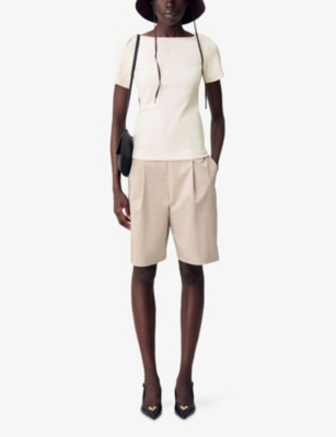 CLAUDIE PIERLOT: Scoop-Neck Folded-Shoulder Cotton T-Shirt