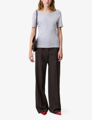 CLAUDIE PIERLOT: Scoop-Neck Folded-Shoulder Cotton T-Shirt