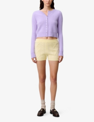 Claudie Pierlot Womens  Jacquard Cable-knit Wool And Cashmere-blend Shorts In Yellow