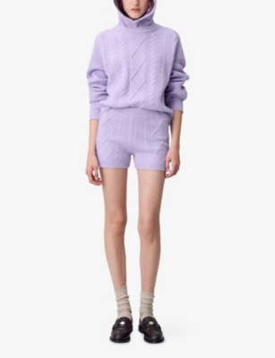 Claudie Pierlot Womens  Jacquard Cable-knit Wool And Cashmere-blend Shorts In Purple