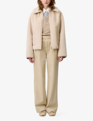 Claudie Pierlot Womens Beige Zipped Shearling-effect Coat In Neutral