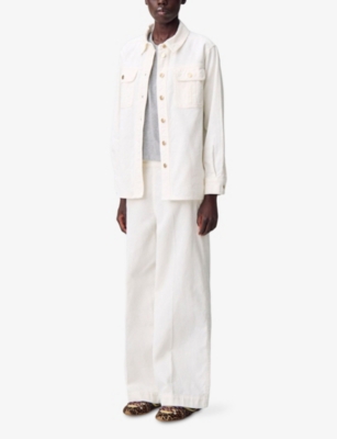 Claudie Pierlot Womens Ecru Patch-pocket Relaxed-fit Velvet Overshirt In White