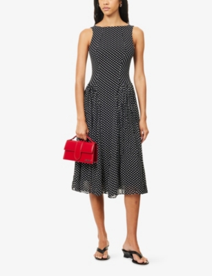 Reformation Womens Caviar Dot Anelis Woven Midi Dress In Black