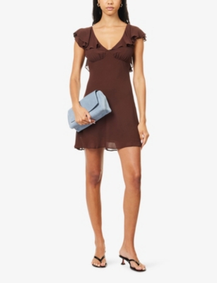 Reformation Womens Cafe Arni Woven Mini Dress In Brown