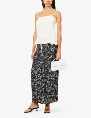 Reformation Womens Colette Opal Low-waist Woven Maxi Skirt In Black
